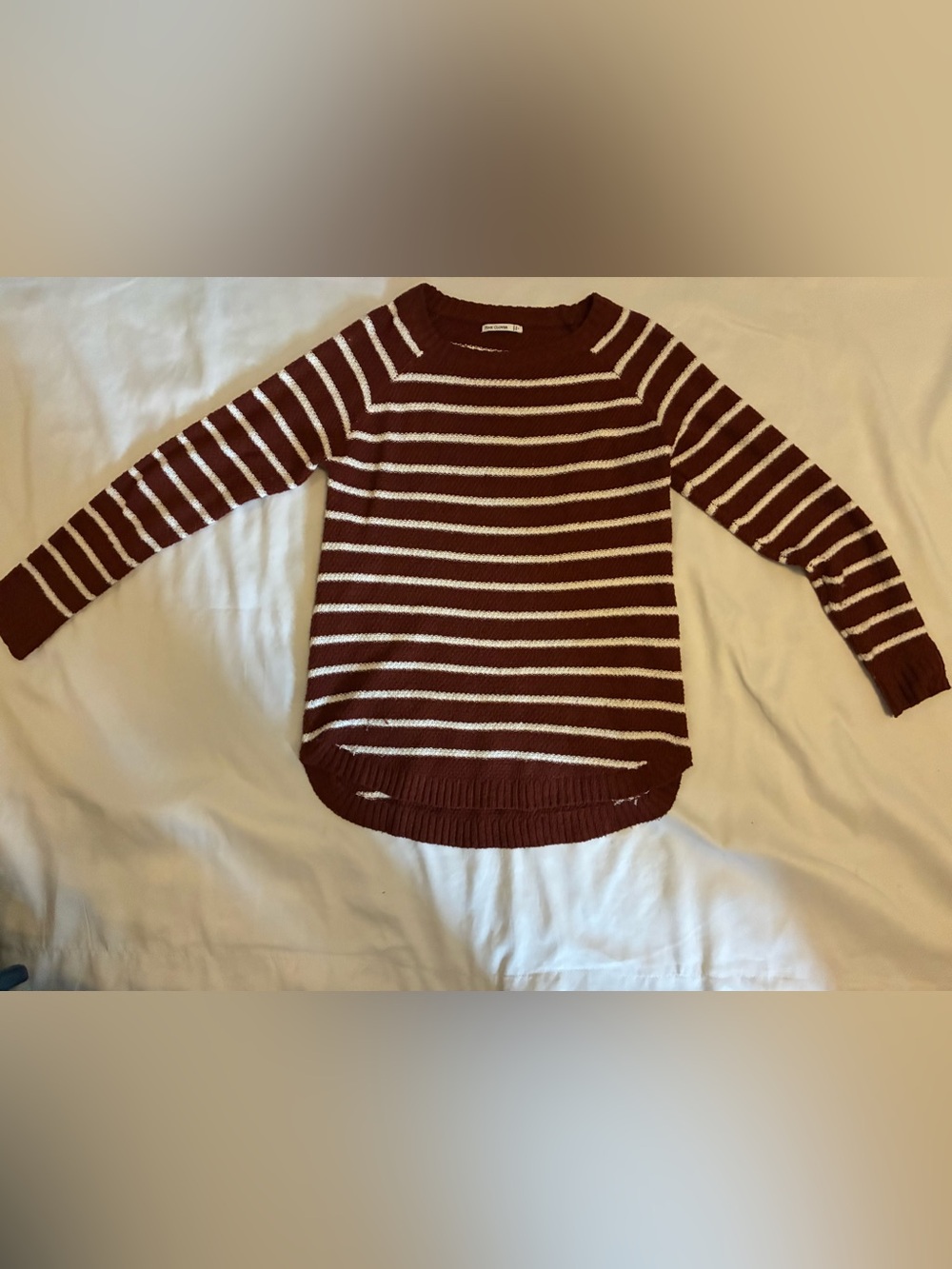 Pink Clover Striped Crewneck Sweater - Maroon & Cream